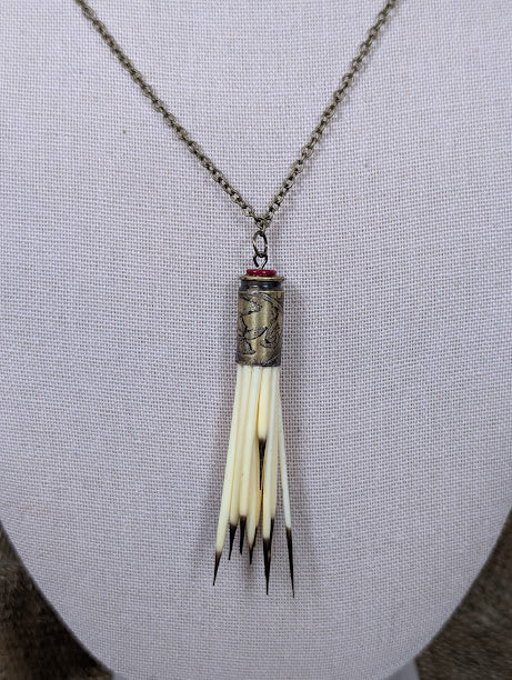 Porcupine Quill and Bullet Casing Necklace image 1