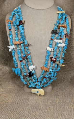 27" Four Strand Turquoise and Fetish Necklace image 0