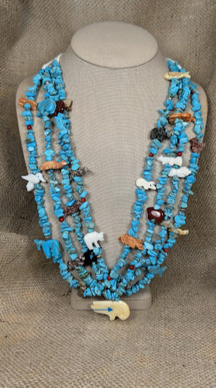 27" Four Strand Turquoise and Fetish Necklace image 1