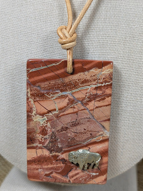 Rhyolite & Buffalo Necklace Jasper Leather Cord image 1