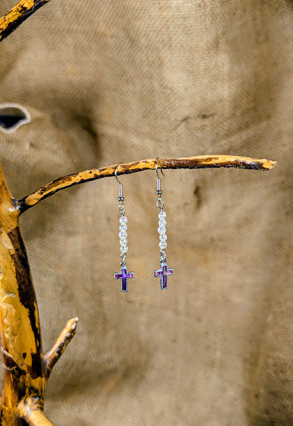 Iridescent Pink Cross Earrings image 4