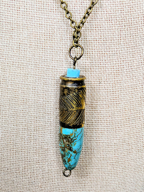 Turquoise in Bullet Casing Necklace #1A image 1