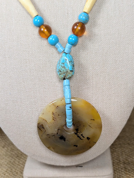 Bone, Turquoise, & Agate Necklace image 1