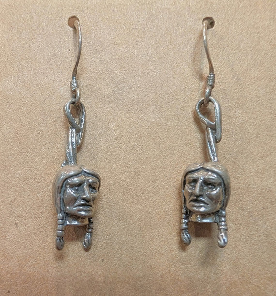 Sterling Silver Cast Indian Head Earrings image 0
