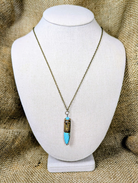 Turquoise in Bullet Casing Necklace #1A image 0