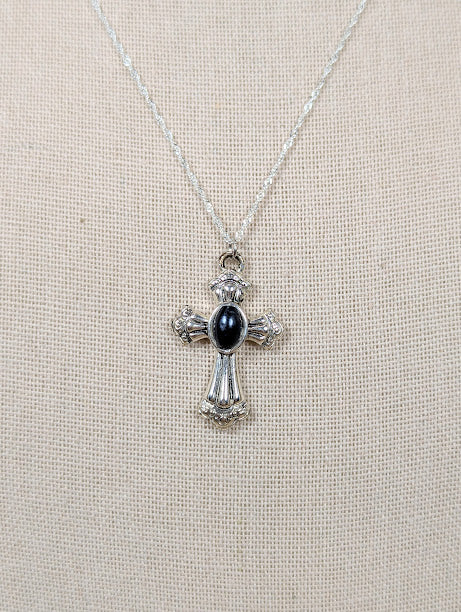 Cross withBlack Stone Necklace 16" image 0