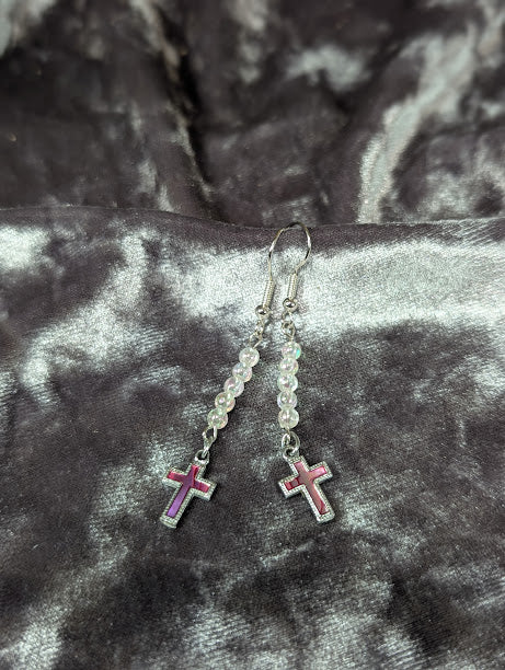 Iridescent Pink Cross Earrings image 2