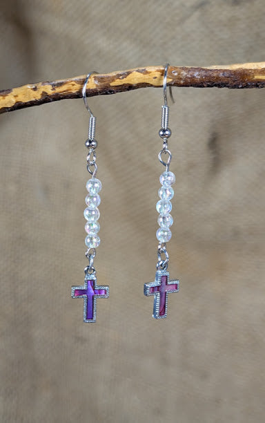 Iridescent Pink Cross Earrings image 0