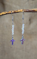 Iridescent Pink Cross Earrings image 0