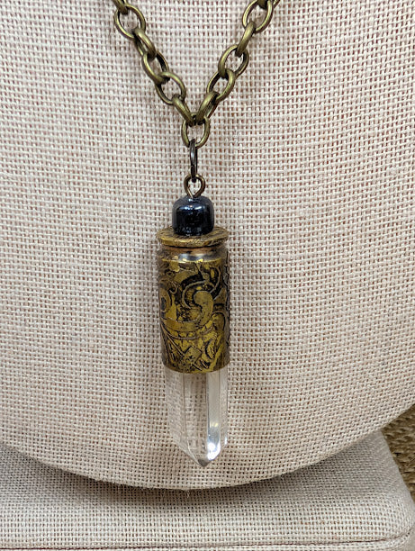 24" Quartz and Bullet Casing Necklace image 1